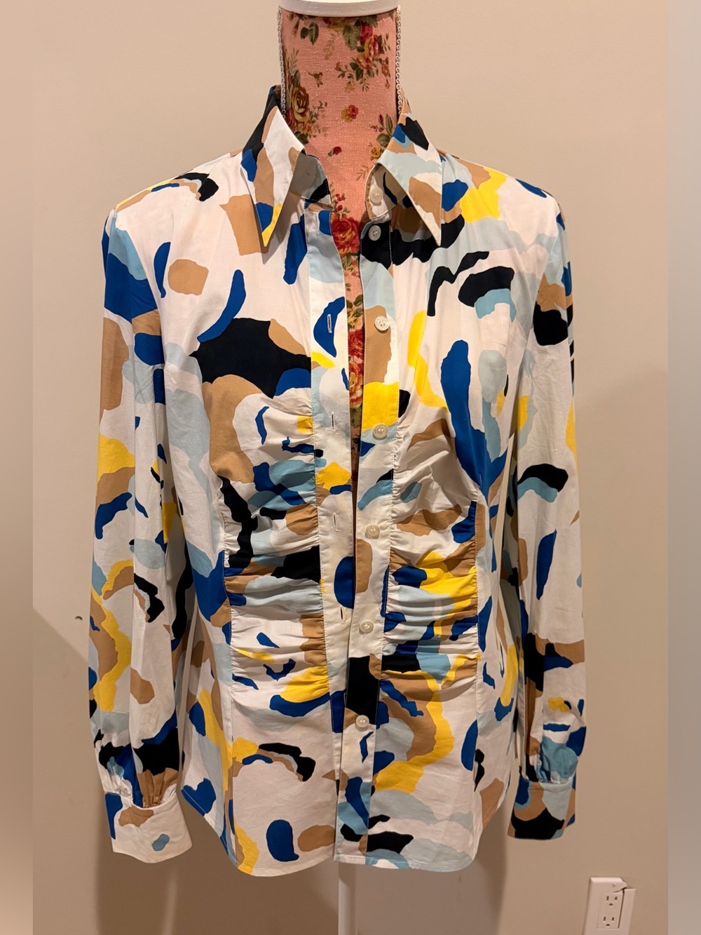 Vintage Y2K Escada x Neiman Marcus Abstract Print Ruched Shirt Size 38